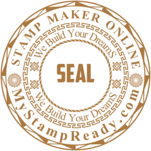 Digital corporate seal in gold with the company name and room for an emblem