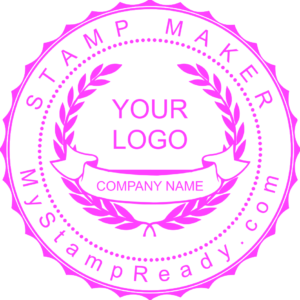 Pink stamp with company logo from MyStampReady