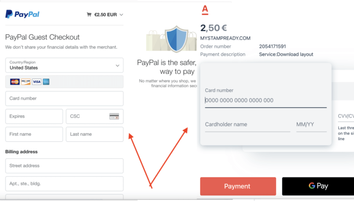 Paypal or Alpha page MyStampReady