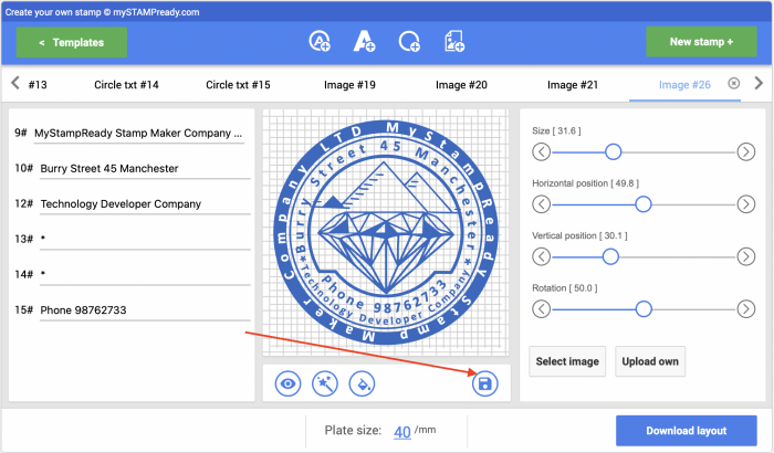 stamp make MyStampReady save button