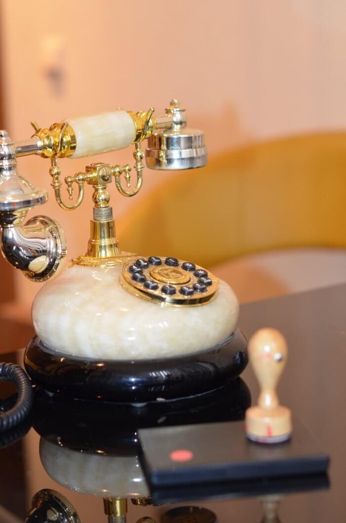 stamp and vintage phone