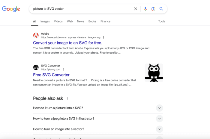 Google search of SVG converter tool