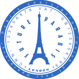 Custom 40mm Blue Round Rubber Stamp with Eiffel Tower Logo